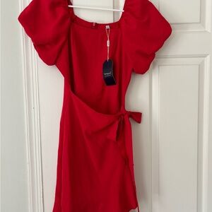 Scarlett Red Puff Sleeve Wrap Mini Dress